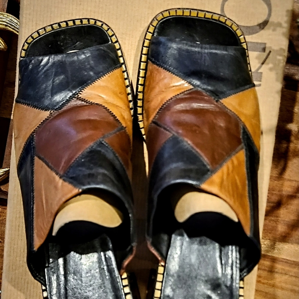 Womens Vintage 80's Franco Sarto Patchwork Real Leather Sandals - Picture 2 of 15